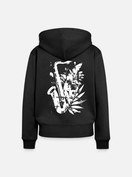 Saxophon Cartoon Stil - Frauen Premium Bio Zip Hoodie - Schwarz