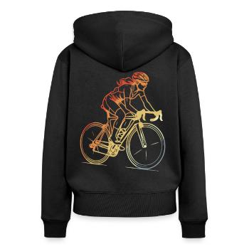 Retro Radfahrerin Line Art - Frauen Premium Bio Zip Hoodie - Schwarz - Hinten - Julia (174cm)