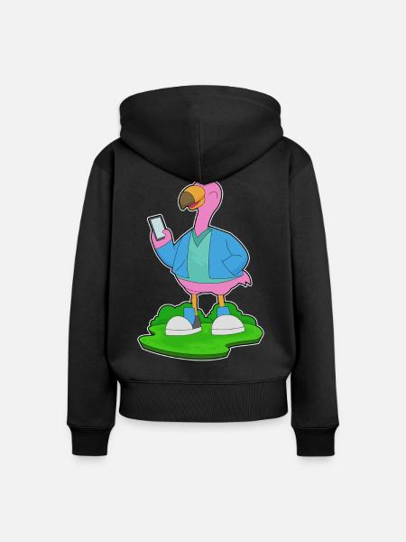 Flamingo Smartphone - Frauen Premium Bio Zip Hoodie - Schwarz