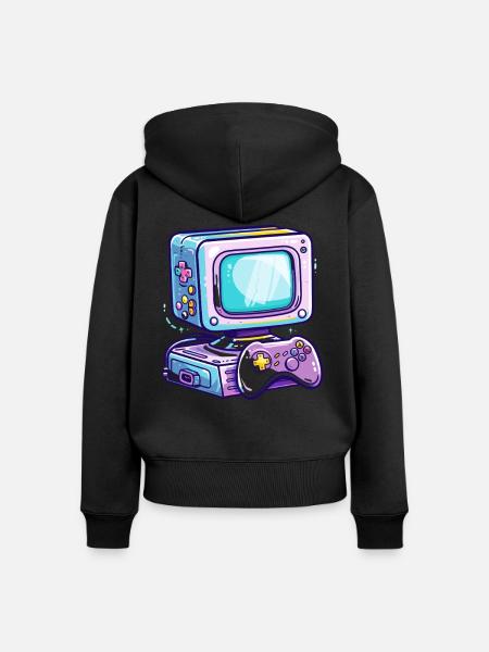 Gaming PC Comic Stil - Frauen Premium Bio Zip Hoodie - Schwarz