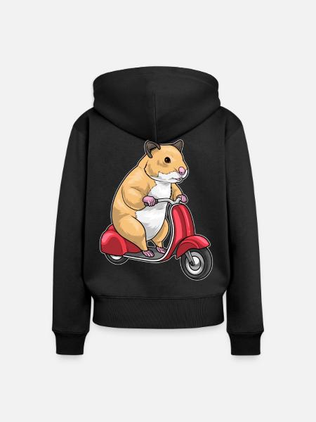 Hamster Motorroller - Frauen Premium Bio Zip Hoodie - Schwarz