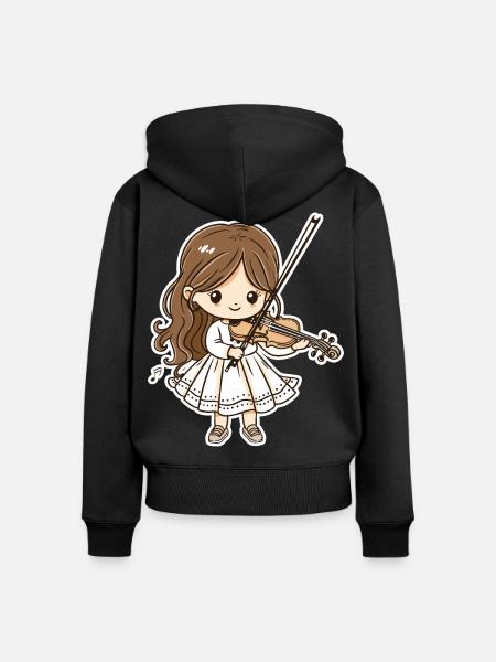 Violinistin Mädchen Cartoon - Frauen Premium Bio Zip Hoodie - Schwarz