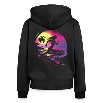 Läuferin Synthwave - Frauen Premium Bio Zip Hoodie - Schwarz - Hinten - Julia (174cm)