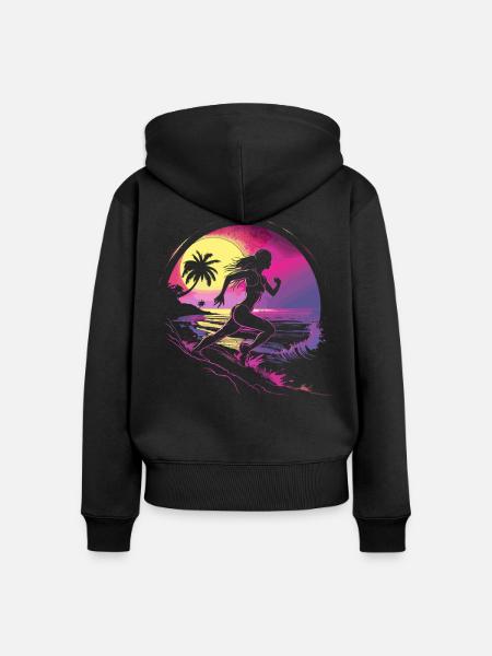 Läuferin Synthwave - Frauen Premium Bio Zip Hoodie - Schwarz