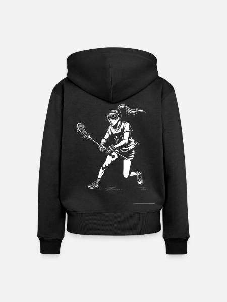Weiblicher Lacrosse Spieler - Frauen Premium Bio Zip Hoodie - Schwarz