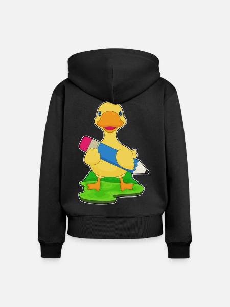 Ente Schüler Bleistift Schule - Frauen Premium Bio Zip Hoodie - Schwarz