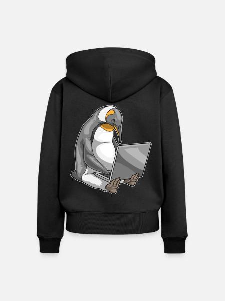 Pinguin Laptop - Frauen Premium Bio Zip Hoodie - Schwarz