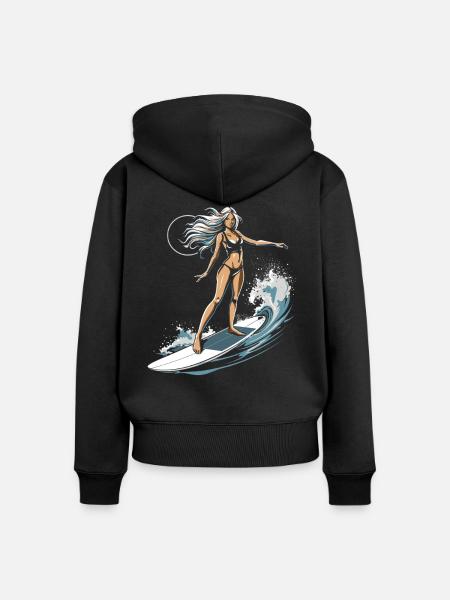 Weibliche Surferin Grafik - Frauen Premium Bio Zip Hoodie - Schwarz
