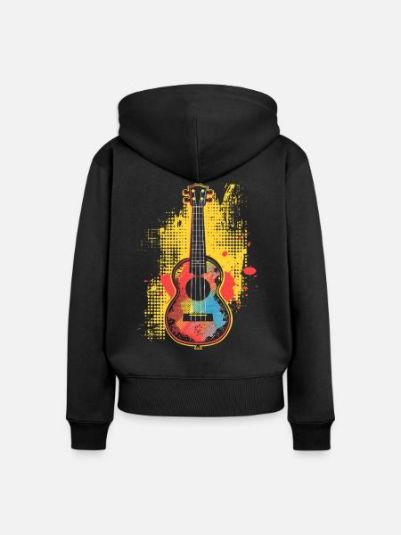 Ukulele Cartoon-Stil - Frauen Premium Bio Zip Hoodie - Schwarz