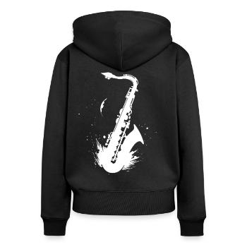 Saxophon Grafik - Frauen Premium Bio Zip Hoodie - Schwarz - Hinten - Julia (174cm)