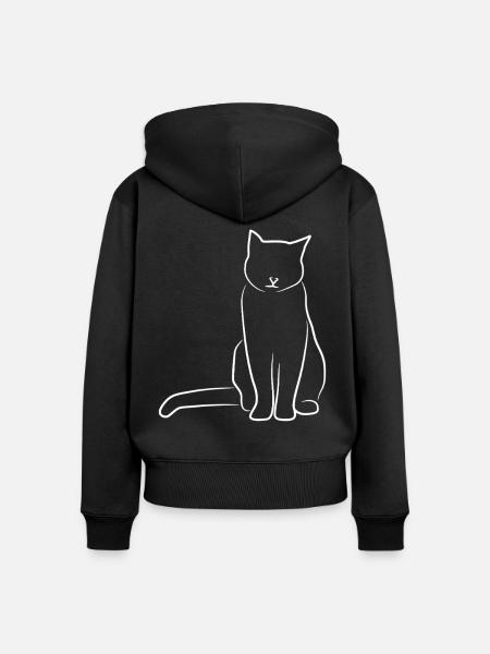 Katze Skizze - Frauen Premium Bio Zip Hoodie - Schwarz