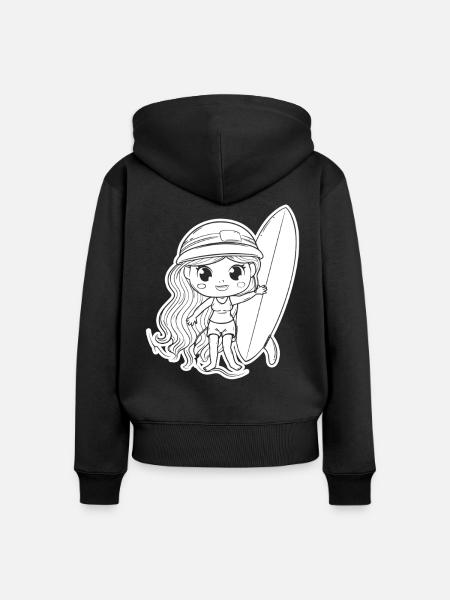 Kleines Surfer Mädchen - Frauen Premium Bio Zip Hoodie - Schwarz