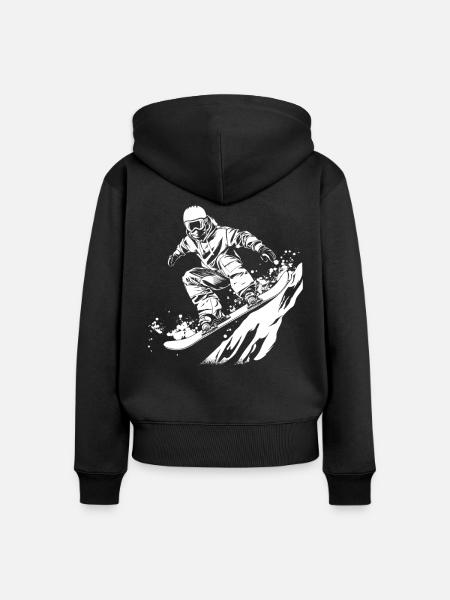 Snowboarder Zeichnung - Frauen Premium Bio Zip Hoodie - Schwarz