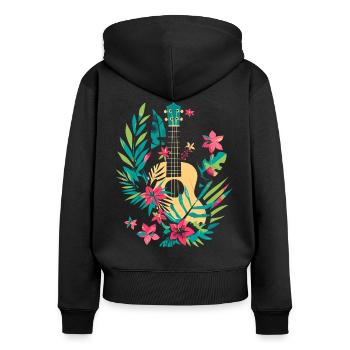 Ukulele Comic Look - Frauen Premium Bio Zip Hoodie - Schwarz - Hinten - Julia (174cm)