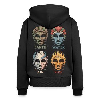 Vier Elementarmasken | Alchemistische Symbole Kunst - Frauen Premium Bio Zip Hoodie - Schwarz - Hinten - Julia (174cm)
