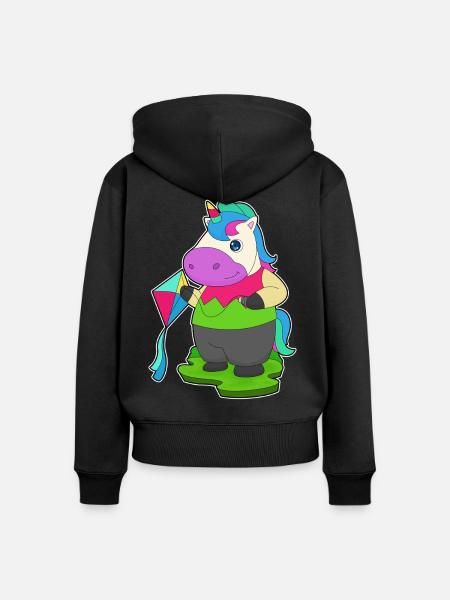 Einhorn Drachenfliegen Drachen - Frauen Premium Bio Zip Hoodie - Schwarz