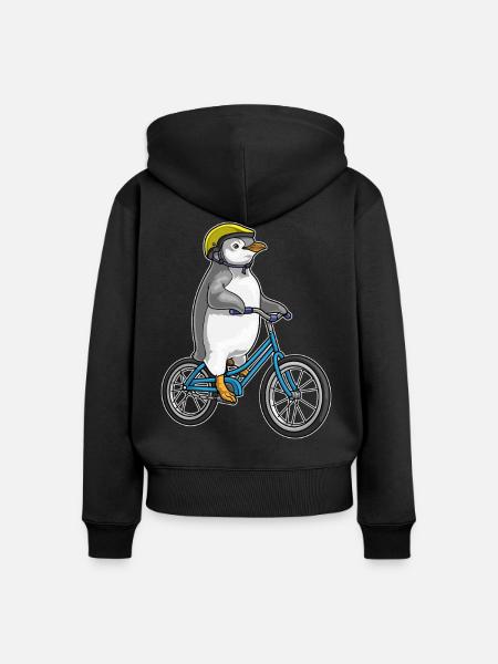 Pinguin Fahrrad - Frauen Premium Bio Zip Hoodie - Schwarz