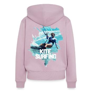 Glisse océanique - Sweat à capuche zippé Premium bio Femme - rose poudré - Dos - Julia (174cm)