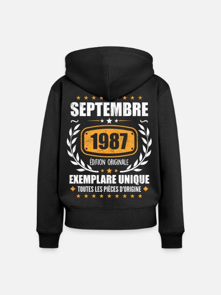 September 1987 Unikat - September 1987 - Frauen Premium Bio Zip Hoodie - Schwarz