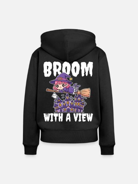 BESEN MIT AUSSICHT - HEXE HALLOWEEN - Frauen Premium Bio Zip Hoodie - Schwarz