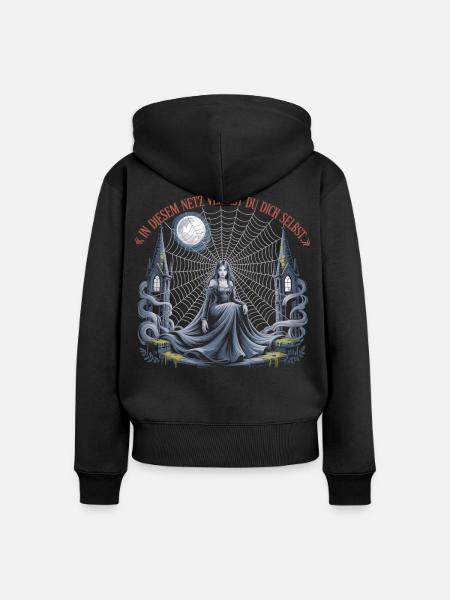 Gothic Spinnennetz Frau Shirt - Frauen Premium Bio Zip Hoodie - Schwarz