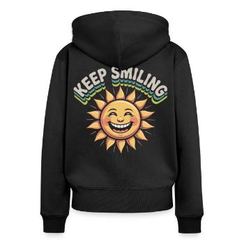 Smiling sun graphic with message - Women's Premium Organic Zip Hoodie - black - Back - Julia (174cm)