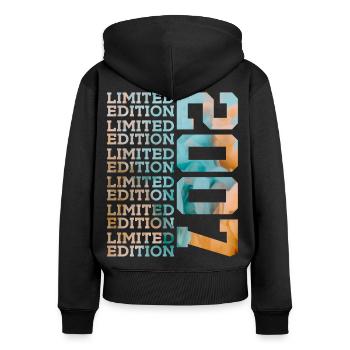 LIMITED EDITION 2007 19 JAHRE 19. GEBURTSTAG - Frauen Premium Bio Zip Hoodie - Schwarz - Hinten - Julia (174cm)