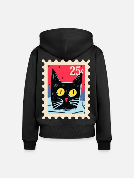 Kunstvoller Katze als Briefmarke - Frauen Premium Bio Zip Hoodie - Schwarz