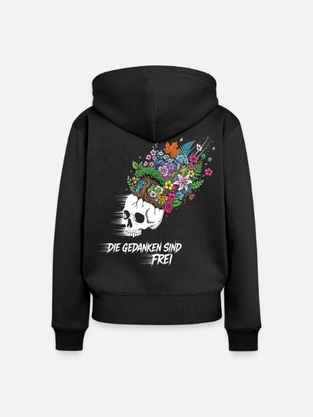 Freiheits Blumen Totenkopf - Frauen Premium Bio Zip Hoodie - Schwarz
