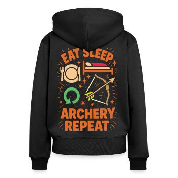 Eat Sleep Archery Repeat lustiger Bogenschütze - Frauen Premium Bio Zip Hoodie - Schwarz - Hinten - Julia (174cm)