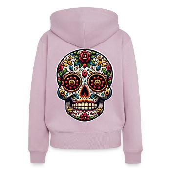 Crâne mexicain Día De Muertos Crâne en sucre - Sweat à capuche zippé Premium bio Femme - rose poudré - Dos - Julia (174cm)