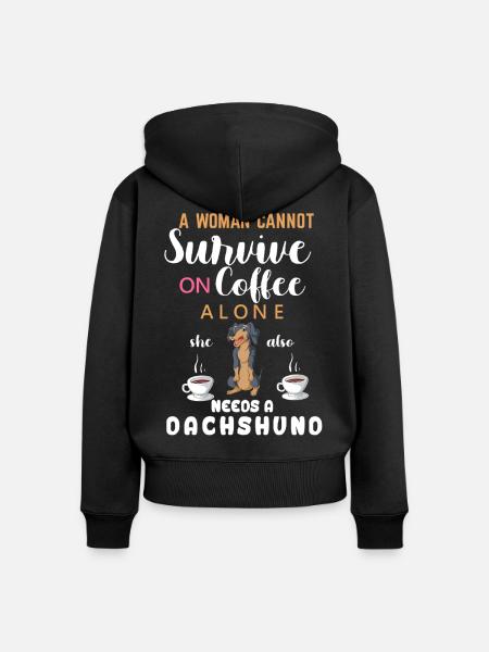 Frau braucht Lektüre Dackel - Frauen Premium Bio Zip Hoodie - Schwarz