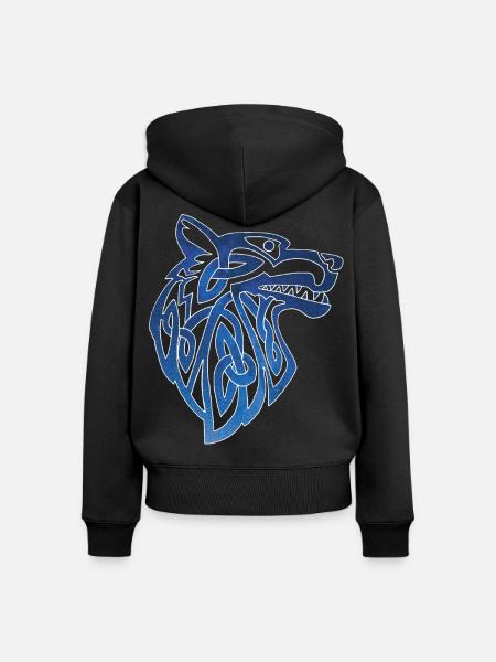 Wikingerwolf und Sternenhimmel - Frauen Premium Bio Zip Hoodie - Schwarz