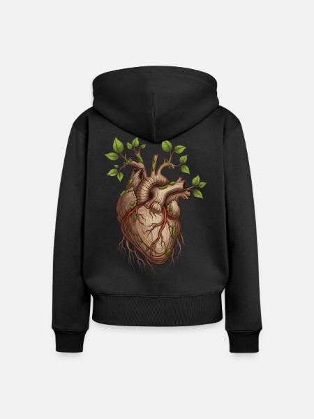 Lebendiges Baumherz - Frauen Premium Bio Zip Hoodie - Schwarz