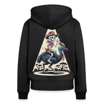 Skelett auf Kasuar im Cowboystil - Frauen Premium Bio Zip Hoodie - Schwarz - Hinten - Julia (174cm)