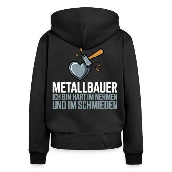 Travailleur du métal coeur humour design - Sweat à capuche zippé Premium bio Femme - noir - Dos - Julia (174cm)