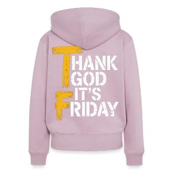Dieu merci, c’est le t-shirt du vendredi - Sweat à capuche zippé Premium bio Femme - rose poudré - Dos - Julia (174cm)