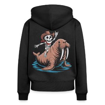 Cow-boy squelette sur morse - Sweat à capuche zippé Premium bio Femme - noir - Dos - Julia (174cm)