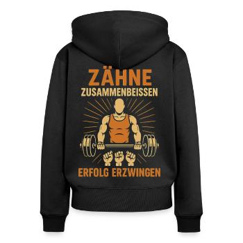 Bodybuilder Shirt Motivation Gym Sport Train Hard - Frauen Premium Bio Zip Hoodie - Schwarz - Hinten - Julia (174cm)