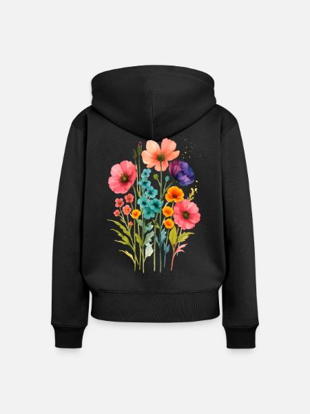 Aquarell Wildblumen Boho  - Frauen Premium Bio Zip Hoodie - Schwarz