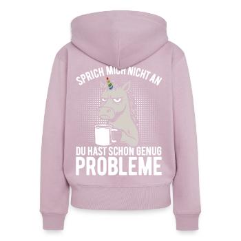 Don't talk to me - grumpy unicorn, coffee - Women's Premium Organic Zip Hoodie - dusky pink - Back - Julia (174cm)