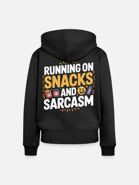 Laufen, Snacks und Sarkasmus - Frauen Premium Bio Zip Hoodie - Schwarz