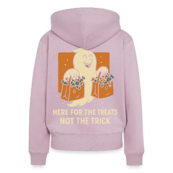 Ici, pour les friandises, pas le tour Ghost Halloween - Sweat à capuche zippé Premium bio Femme - rose poudré - Dos - Julia (174cm)
