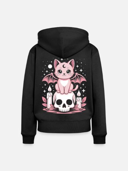Kawaii Pastel Goth Katze - Frauen Premium Bio Zip Hoodie - Schwarz