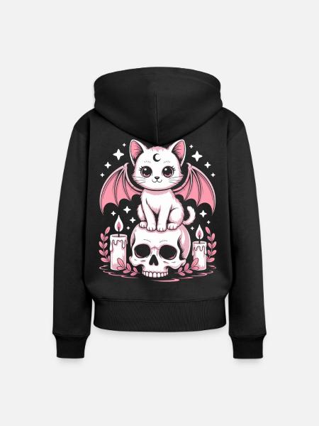 Kawaii Pastel Goth Katze - Frauen Premium Bio Zip Hoodie - Schwarz