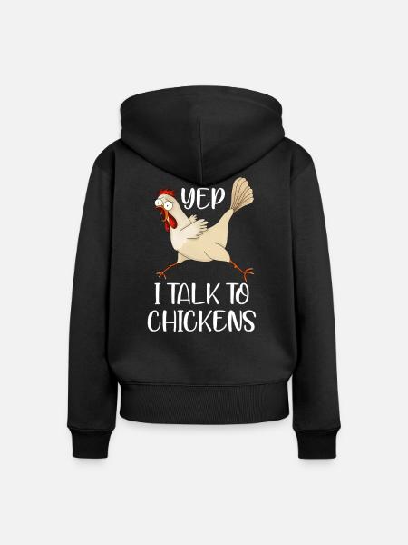 Ich spreche mit Hühnchen - Frauen Premium Bio Zip Hoodie - Schwarz