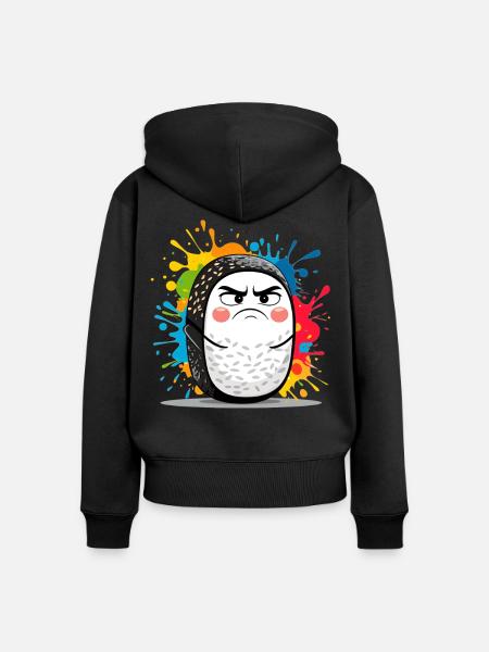 Wütender Sushi Roll mit Farbspritzern - Frauen Premium Bio Zip Hoodie - Schwarz