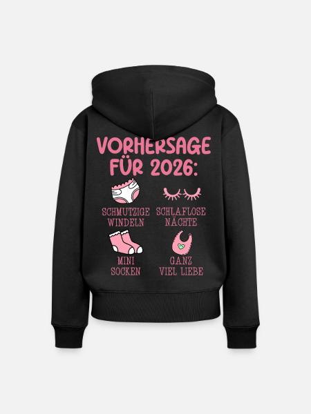 Werdende Mutter 2026 VORHERSAGE Lustiges - Frauen Premium Bio Zip Hoodie - Schwarz