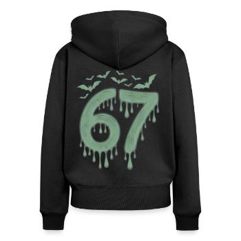 Bave verte : 67 avec les chauves-souris - Sweat à capuche zippé Premium bio Femme - noir - Dos - Julia (174cm)