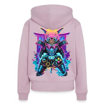 Manette de jeu Masque de samouraï Ronin Gambler Motif - Sweat à capuche zippé Premium bio Femme - rose poudré - Dos - Julia (174cm)